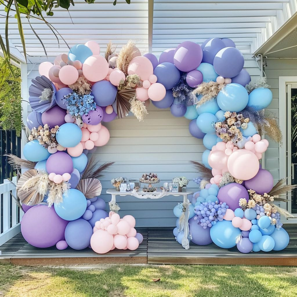 Purple Blue Pink Balloon Garland Double Stuffed Lavender Lilac Dusty Blue Pastel Balloon Arch Kit... | Amazon (US)