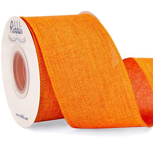 Ribbli Orange Linen Wired Ribbon, 2-1/2 Inch x 10 Yard, Orange Burlap Wired Ribbon for Wreaths, Big Bow Crafts, Gift Wrapping, Christmas Tree Decoration | Amazon (US)