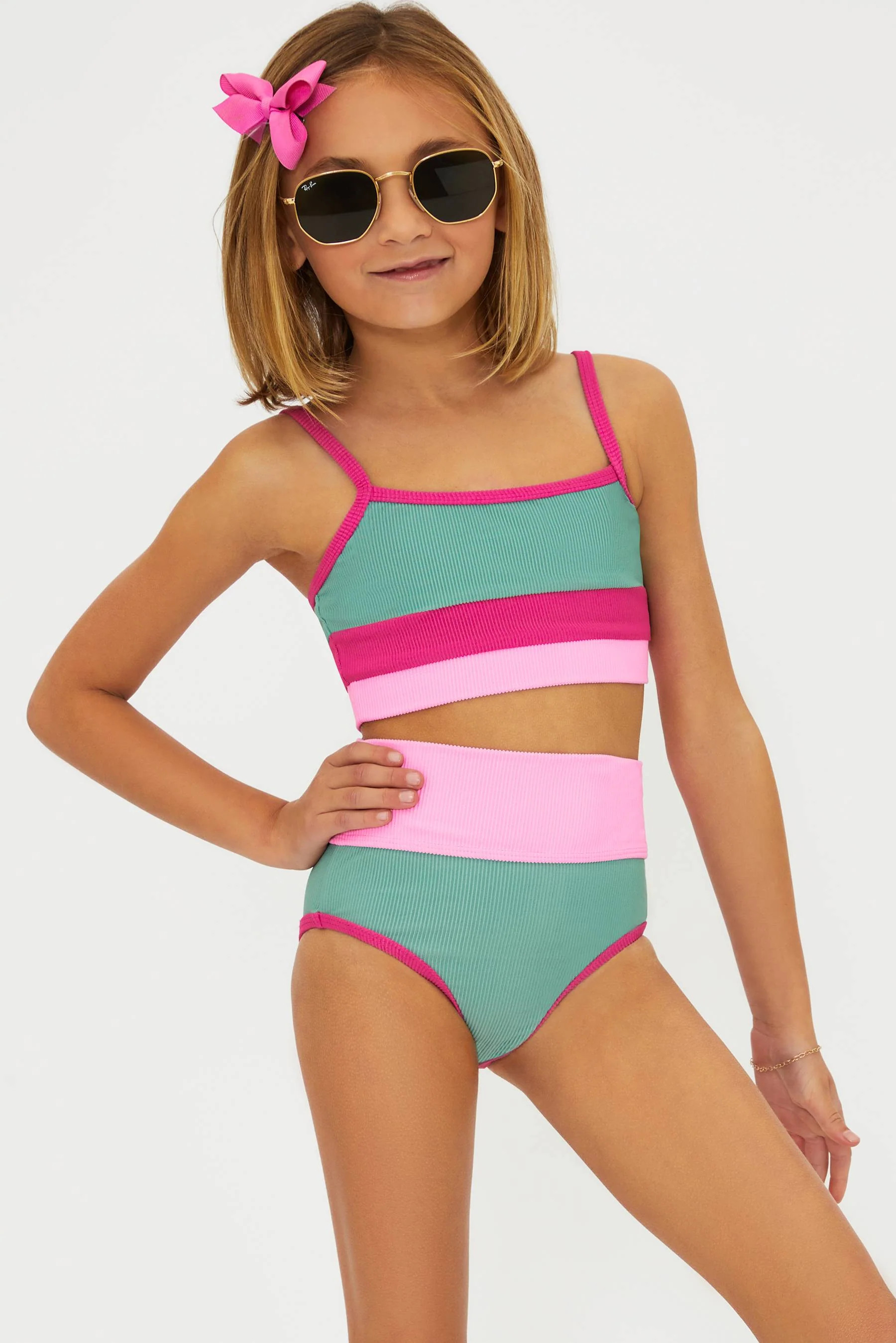 Little Eva & Emmie Set Sage Bloom Colorblock | Girls Swimsuits | Beach Riot | Beach Riot