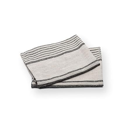 LinenMe Set of 2 Provence Linen Hand Towels, Standard, Black Natural Striped, Prewashed 100% Line... | Amazon (US)