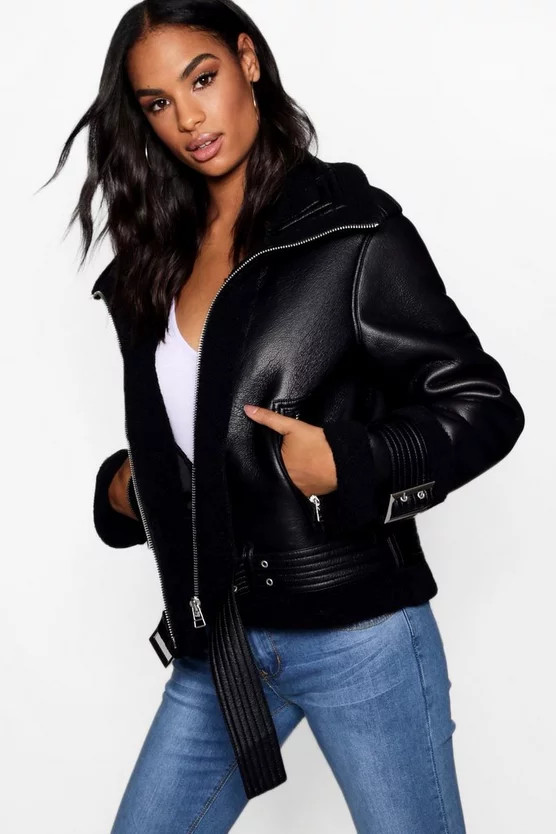 Tall Faux Fur Lined Aviator Jacket | Boohoo.com (UK & IE)