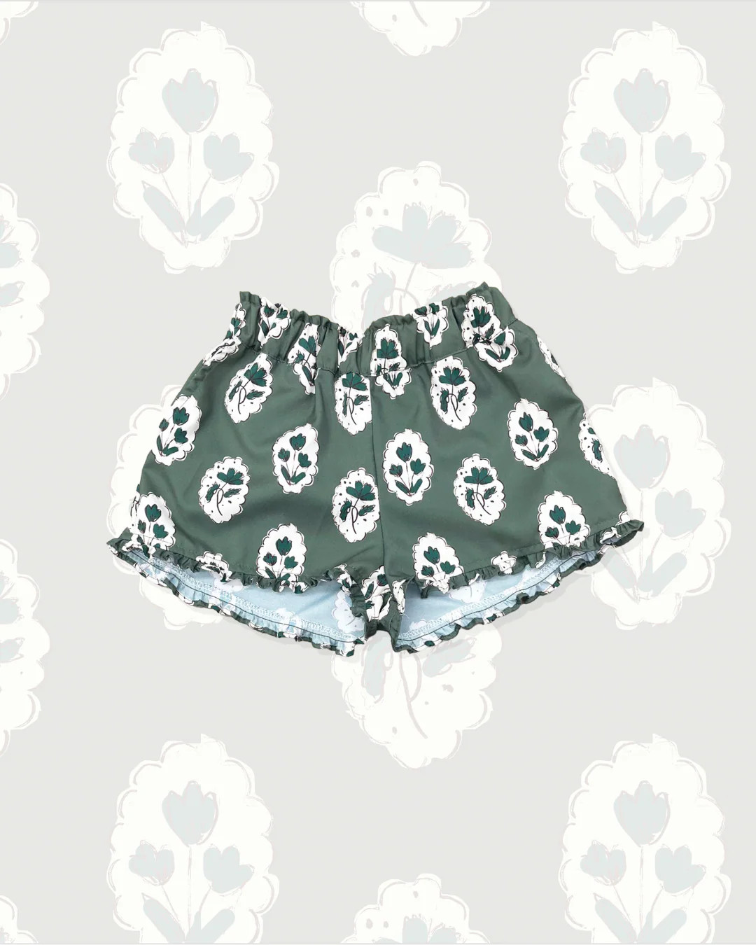 Girls Alcott Ruffle Short in Intaglio Green | Classic Fall Cotton Short with Pockets | Sun House Children's