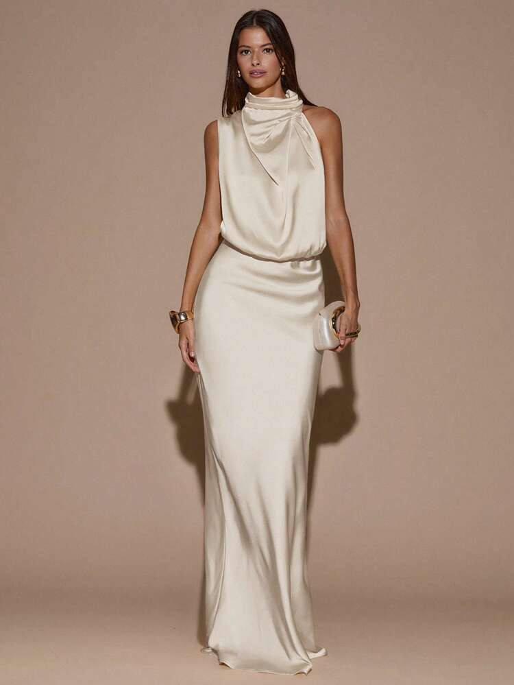 Asymmetrical sleeveless long satin Dress | SHEIN