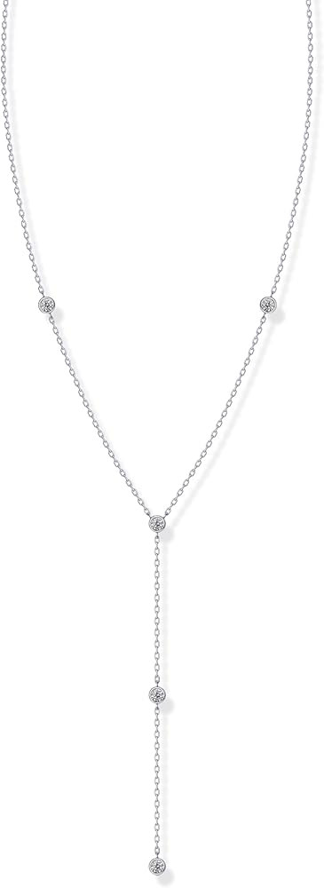 PAVOI 14K Gold Plated Drop Lariat Chain for Women - Gold Cubic Zirconia Long Necklace - Station S... | Amazon (US)