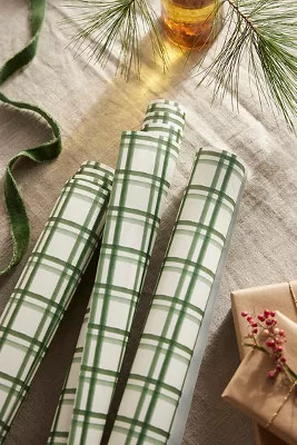 Evergreen Plaid Wrapping Paper, Set of 3 Sheets | Anthropologie (US)