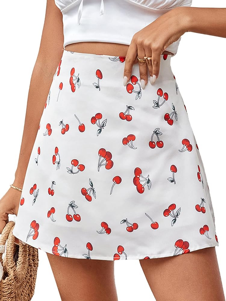 LYANER Women's Casual Floral Print Satin Silk High Waist Zipper Mini Short Skirt | Amazon (US)