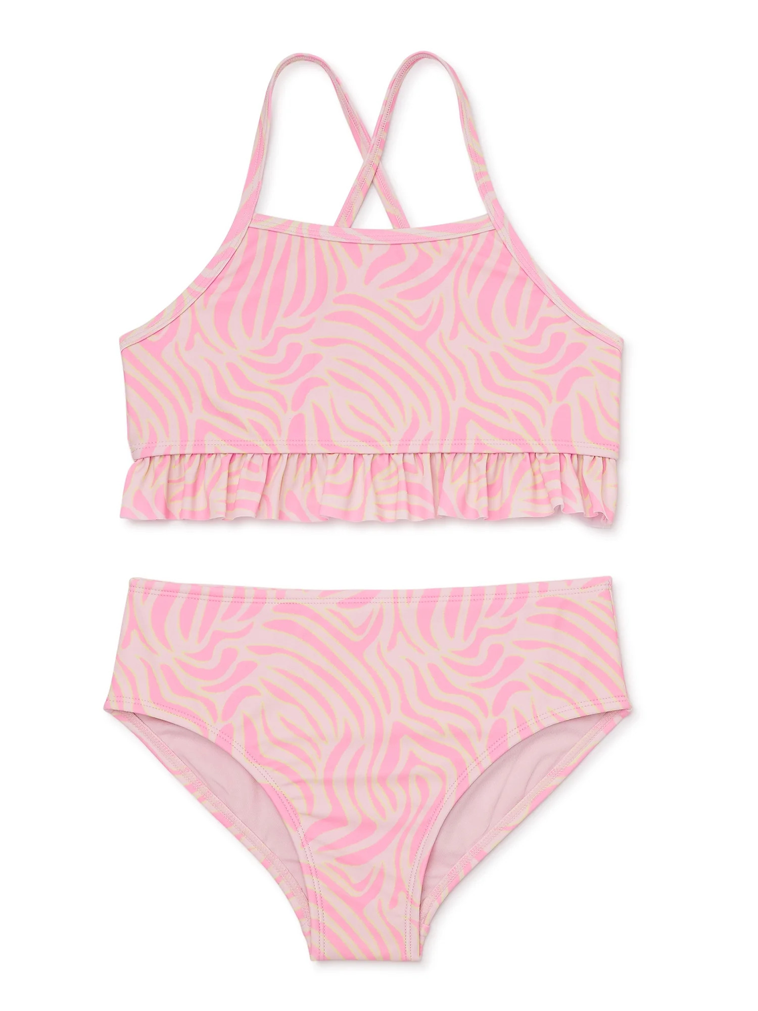 Wonder Nation Girls Ruffle Cross Back Bikini Swimsuit with UPF 50, Sizes 4-16 | Walmart (US)