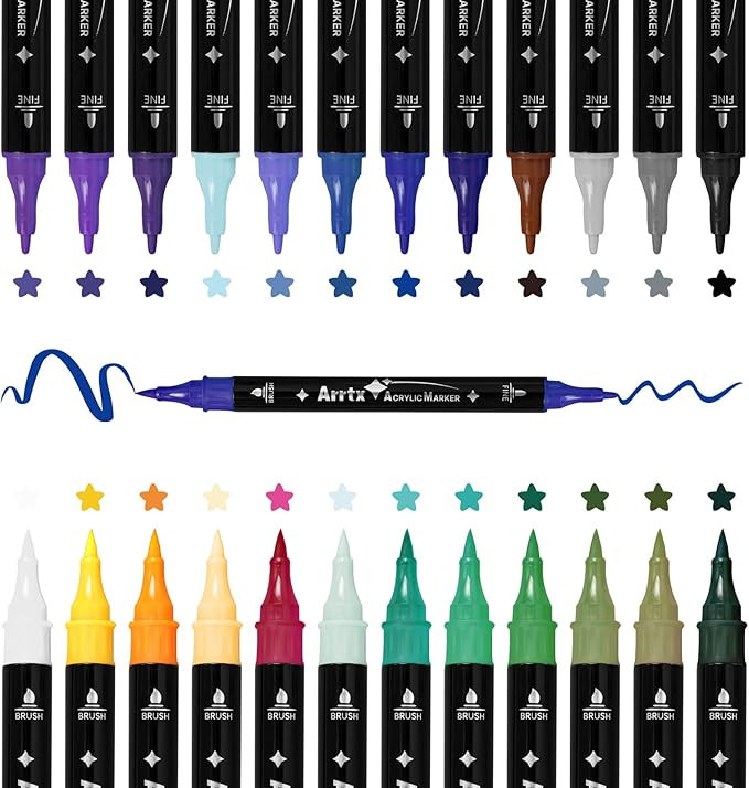 Arrtx Acrylstifte für Steine Bemalen, 24 Farben Acrylstifte Marker Dual-Tip-Pinsel und feine Spi... | Amazon (DE)