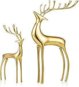 Sziqiqi Reindeer Figurine Statues Deluxe Set of 2, Christmas Deer Pure Copper Heavy Reindeer Orna... | Amazon (US)