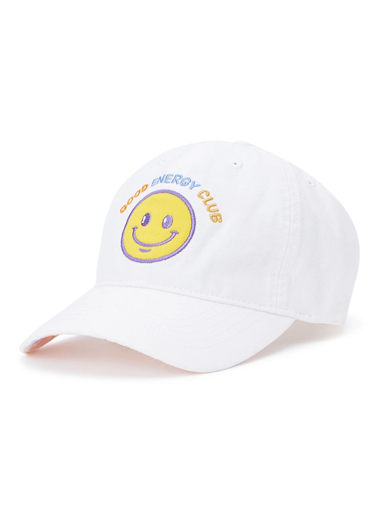 Time and Tru Women's Embroidered Energy Club Washed Cotton Twill Baseball Hat Winter White | Walmart (US)