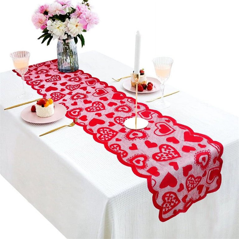 Lolmot Valentines Day Decorations for The Home,Valentine's Day Red Poinsettia Lace Fabric Tablecl... | Walmart (US)