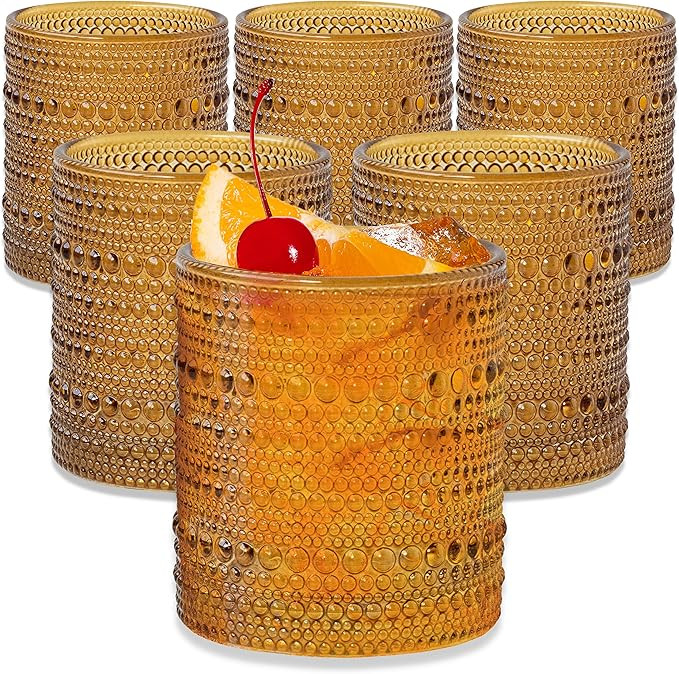 Beaded Amber Drinking Glasses Set of 6 - 10 oz Vintage Glassware Set by Kate Aspen | Jupiter Glas... | Amazon (US)
