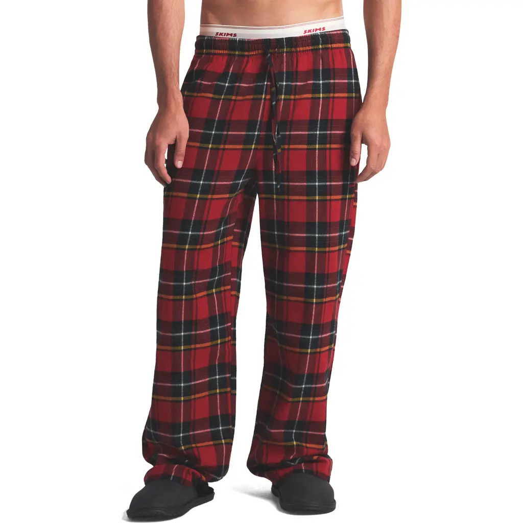 SKIMS Cotton Flannel Pajama Pants in Brick Holiday Plaid at Nordstrom, Size 4X | Nordstrom