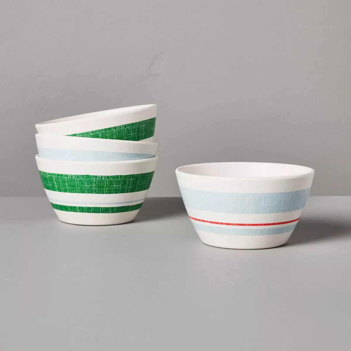 4pk 12oz Distressed Stripe Melamine Bowls Cream/Light Blue/Green - Hearth & Hand™ with Magnolia | Target