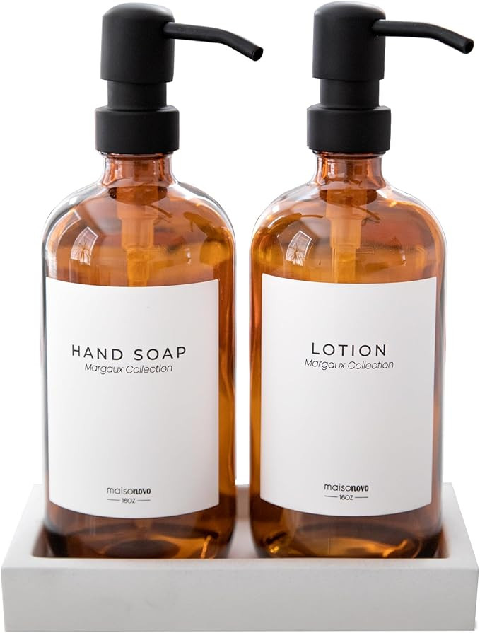 MaisoNovo Glass Soap Dispenser with Pump | Bathroom and Kitchen Vintage Dispenser Set with Dish S... | Amazon (US)