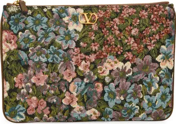 Medium VLOGO Floral Jacquard Pouch | Nordstrom