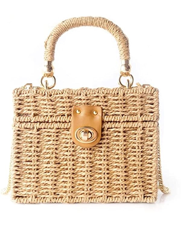 Handwoven Rattan vintage purse Bag Natural Chic Casual Handbag Beach Sea tote Basket Straw vacati... | Amazon (US)