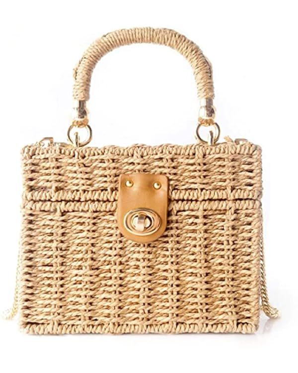 Women Handwoven Rattan vintage purse Beach Sea Bag Casual Handbag tote Basket Straw vacation Bag | Amazon (US)