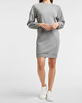 Pearl Embellished Sweatshirt Dress | Express