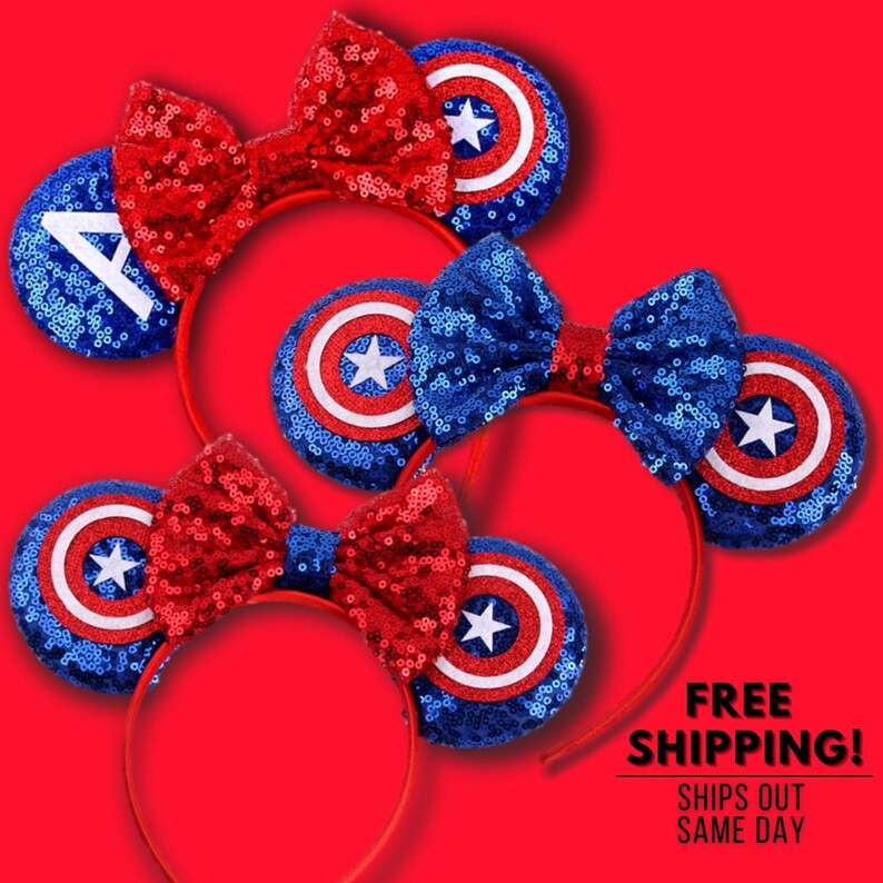 Captain America Inspired Minnie Mickey Mouse Ears, Shield, Avengers Movie Inspired, Marvel, Ameri... | Etsy (US)