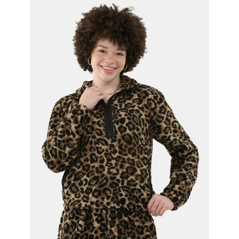 No Boundaries Half Zip Plush Pullover with Pockets, Women's and Women's Plus | Walmart (US)