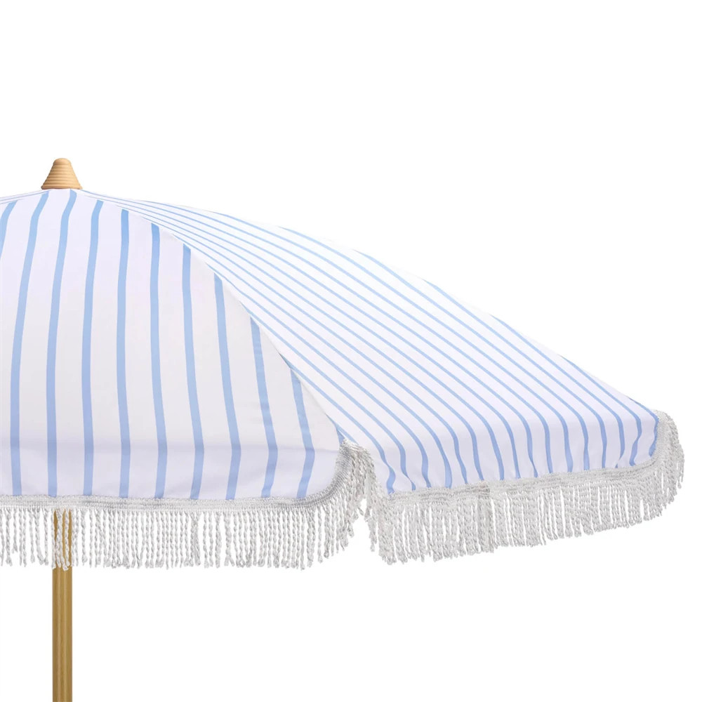 Alba Modern Classic Light Blue Striped Round Beach Umbrella | Kathy Kuo Home