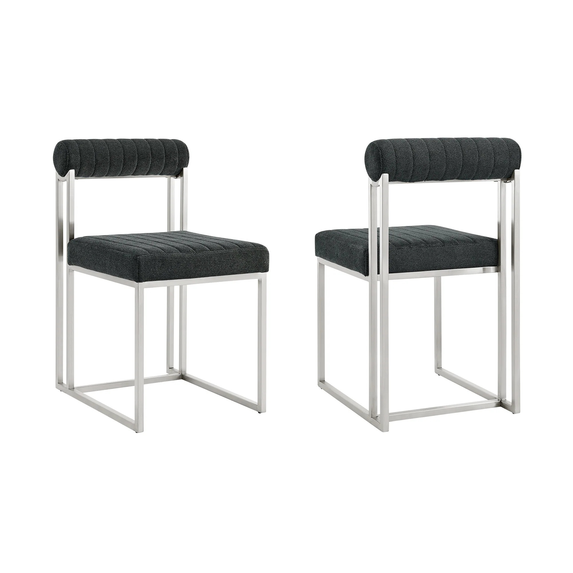 Armen Living Set of 2 Contemporary/Modern Synthetic Upholstered Dining Side Chair (Metal Frame) Stainless Steel in Black | LCANSIBSCH | Lowe's