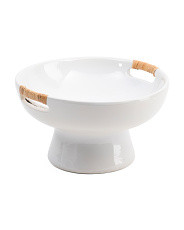 12.25in Ceramic Bowl With Rattan Handles | TJ Maxx