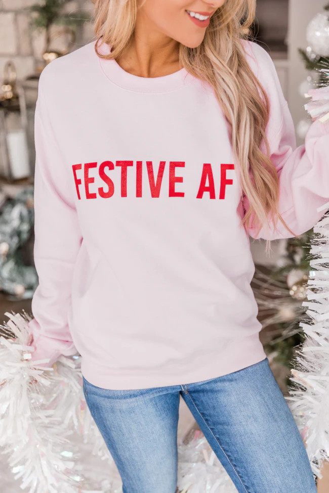 Festive AF Light Pink Graphic Sweatshirt | The Pink Lily Boutique