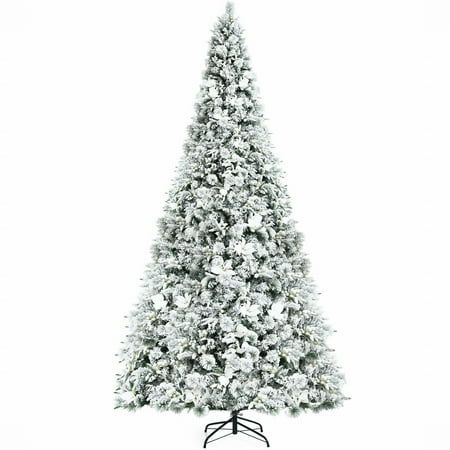 8 Feet Snow Flocked Hinged Christmas Tree with Berries and Poinsettia Flowers | Walmart (US)
