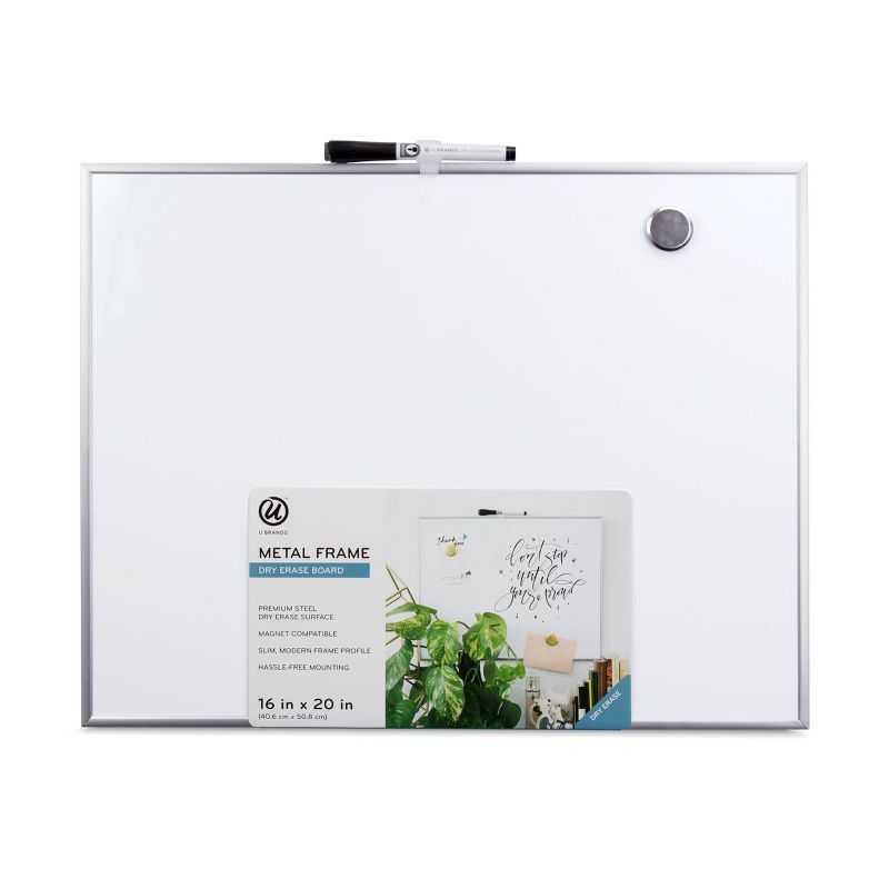 U Brands 16"x20" Magnetic Dry Erase Board Silver Frame | Target