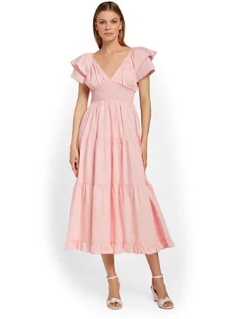 Flutter-Sleeve Tiered Poplin Dress - 4Sienna - New York & Company | New York & Company