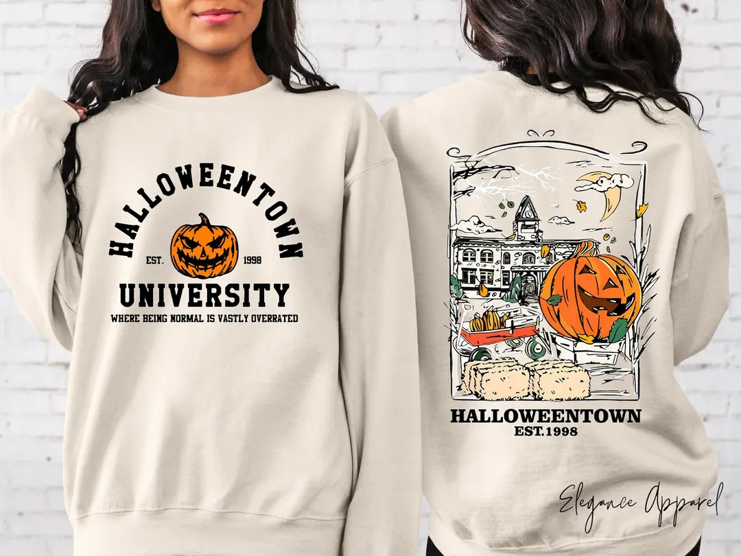 Retro Halloween Back and Front Sweatshirt, Vintage Halloween Crewneck Sweater, Halloween Women's ... | Etsy (US)