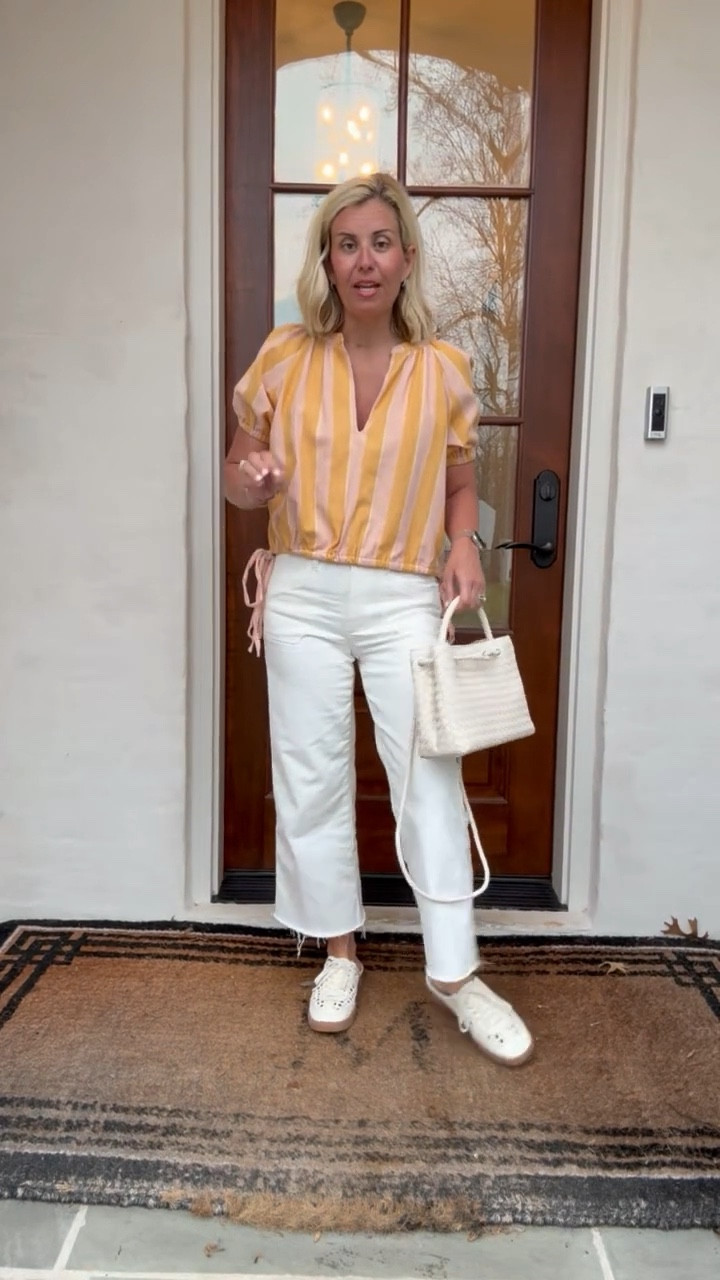 How adorable are these stripes? Living in my white jeans that literally go with anything.
Top - xs
Jeans - 25P
Shoe - 8 

#LTKdayinmylife #LTKmomlife #LTKOver40