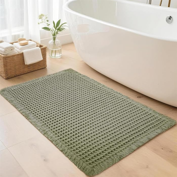 Waffle Bathroom Rugs, Super Absorbent Boho Bath Mats, Non-Slip Shower Mats for Bathroom Floor and... | Amazon (US)
