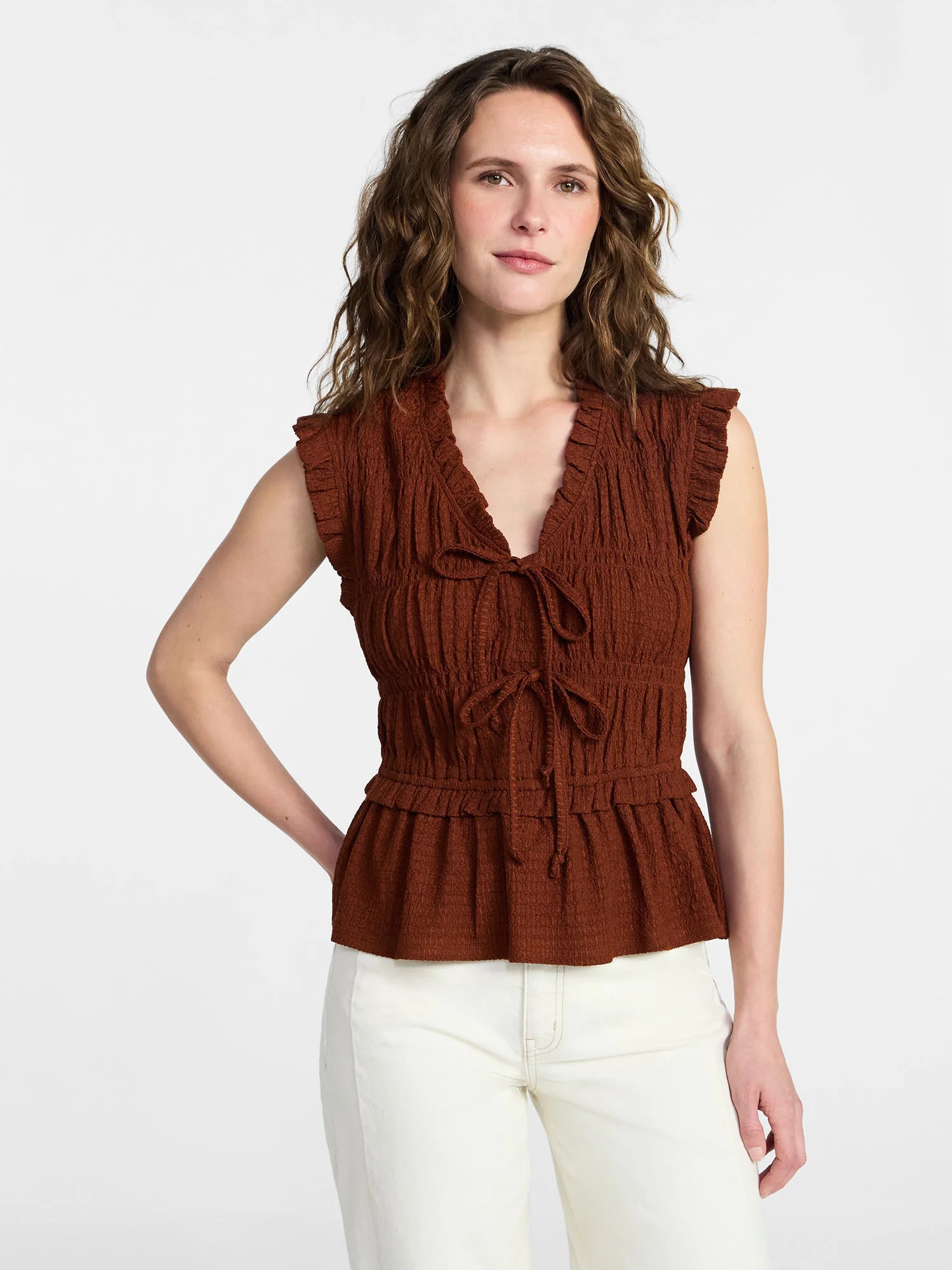 Time and Tru Women's Textured Tie Front Top, Sizes XS-XXXL | Walmart (US)