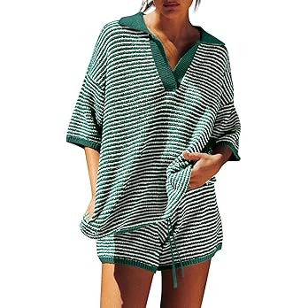 Tankaneo Womens Sweater Set 2 Piece Outfits Oversized 3/4 Sleeve V Neck Knit Tops High Waisted Sh... | Amazon (US)