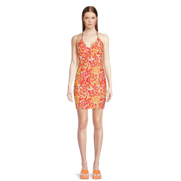 No Boundaries Juniors Beaded Halter Dress, Sizes XS-XXXL | Walmart (US)