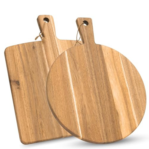 KOLWOVEN Acacia Wood Cutting Board 2 Pack with Handle, Wooden Charcuterie Board Large Paddle Carv... | Amazon (US)