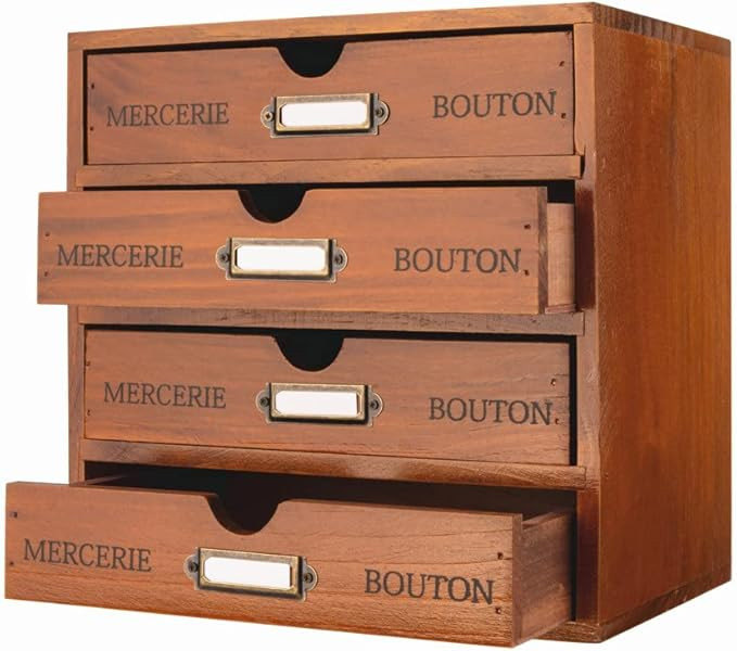 Wooden Storage Box with 4 Drawers Vintage Office Supplies and Accessories Letter Tray Wood Deskto... | Amazon (US)