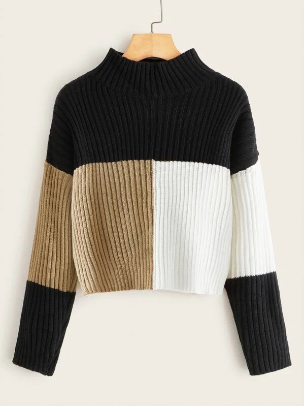 SHEIN Cut and Sew Rib-knit Sweater | SHEIN
