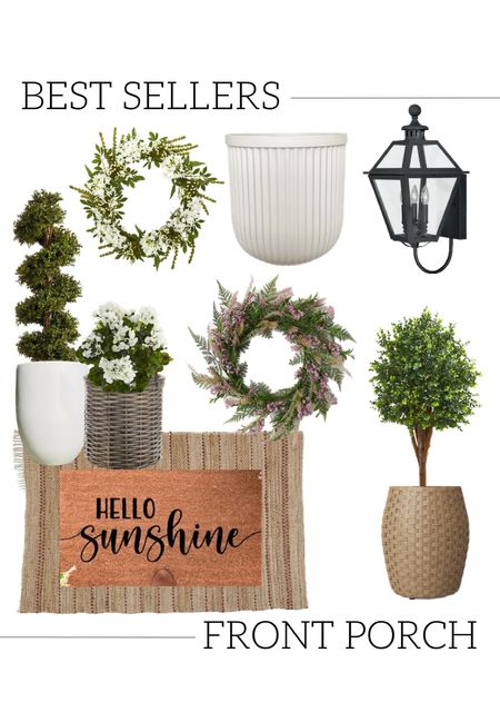 This weeks best sellers and front porch home decor! Spiral topiary, tree, faux, eucalyptus, tree, outdoor artificial trees and flowers, geraniums hydrangeas spring and summer wreaths front door accessories double layered jute, scatter rug and doormat hello sunshine, welcome mat, outdoor lighting lantern wall sconce white planters baskets, outdoor table spring, and summer fines, target, Amazon, overstock, Etsy Kirklands

#LTKhome #LTKSeasonal #LTKFind