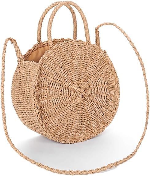 Obosoyo Straw Crossbody Bag Women Weave Shoulder Bag Round Summer Beach Sea Tote Handbags | Amazon (US)