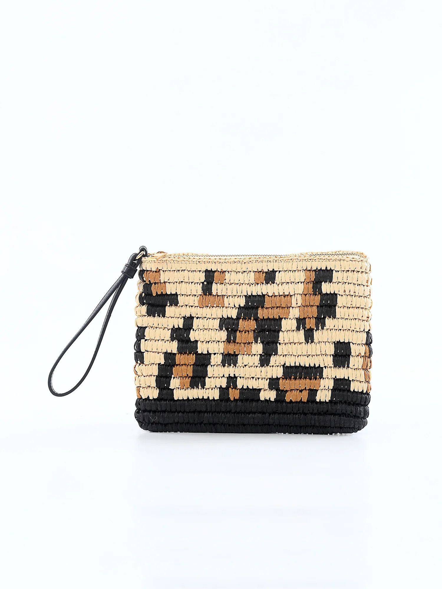 Time and Tru Women's Leopard Straw Beach Pouch - Walmart.com | Walmart (US)
