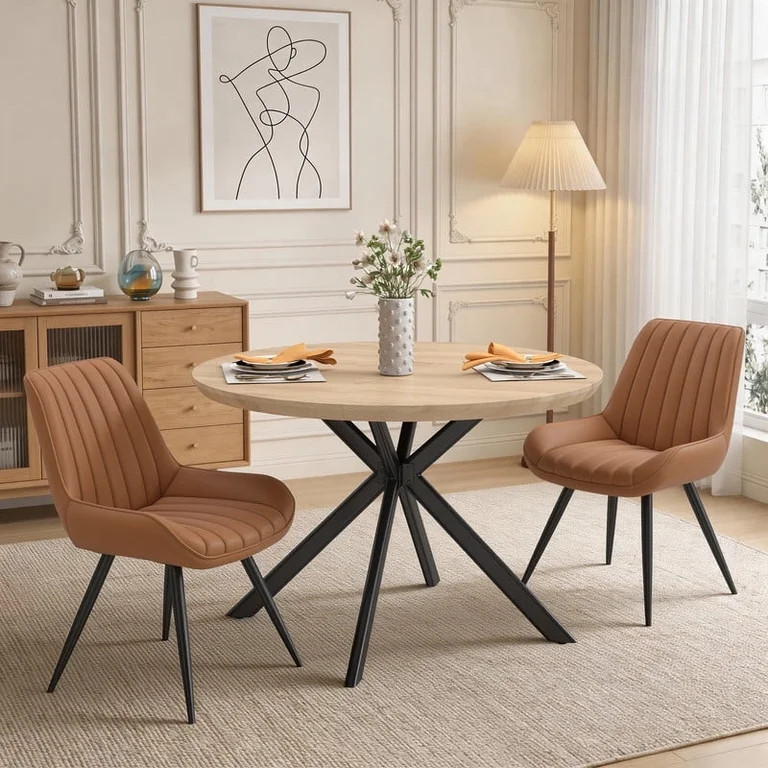 Hawsaiy 3-Piece 47.2" Round Dining Table Set for 2, Modern Wood Kitchen Table with 2 Dining Chair... | Walmart (US)