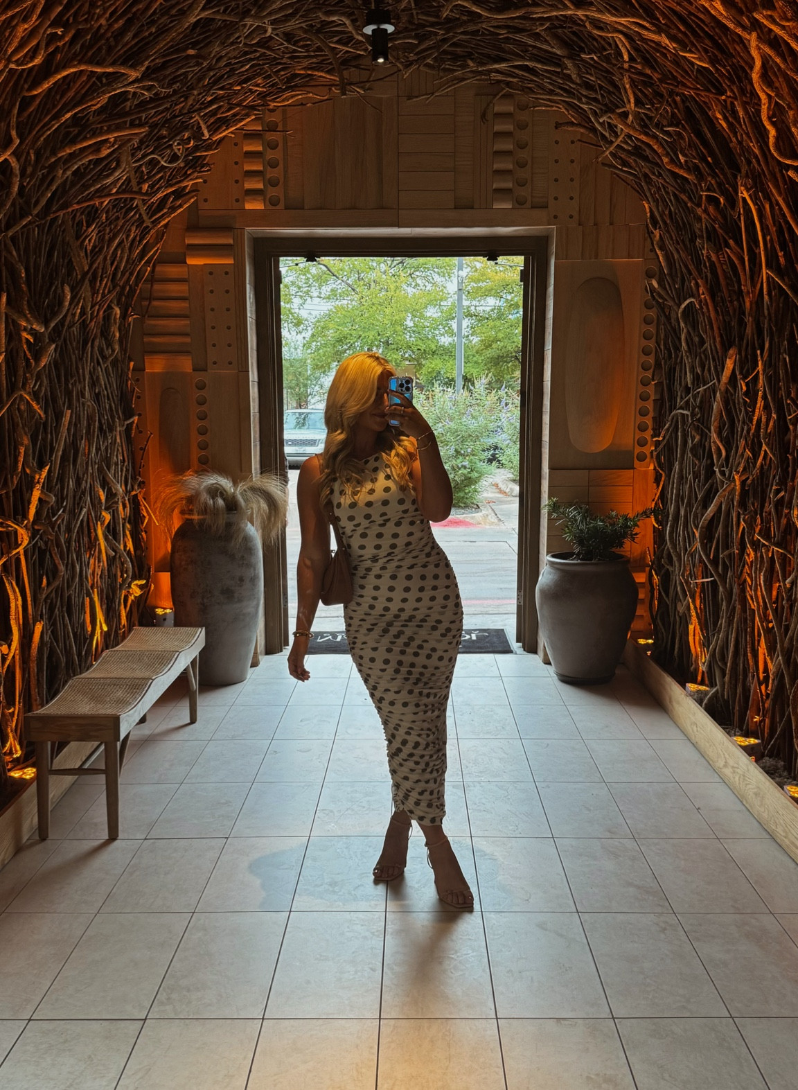 Polka dot midi dress for fall + brown crossbody bag + nude heels 🤎🍂

#LTKFallSale