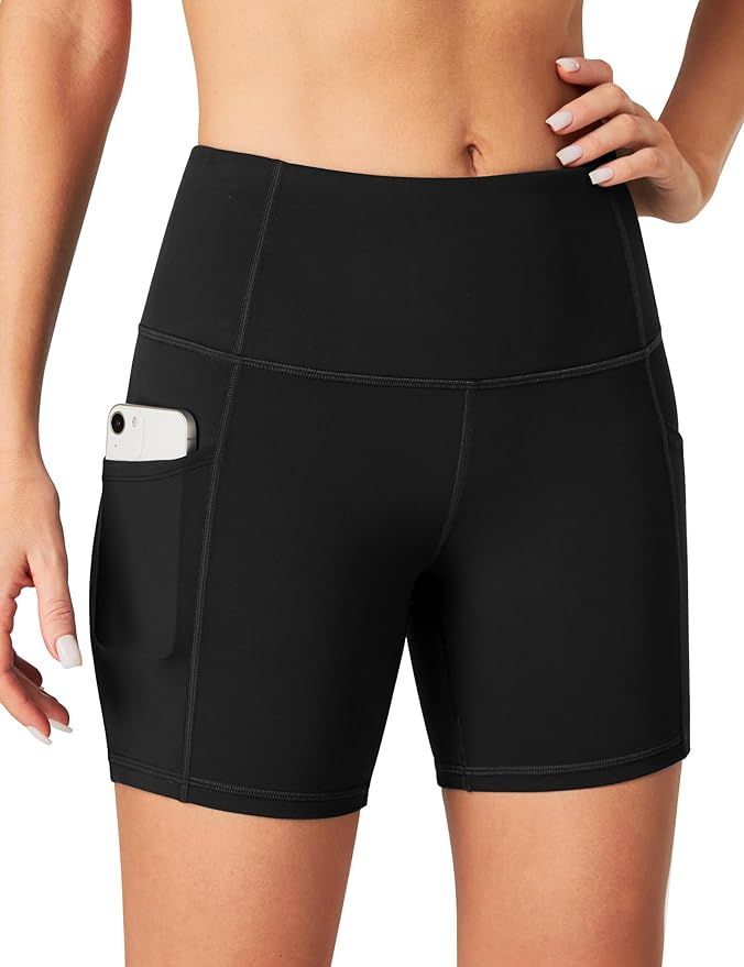 Heathyoga Biker Shorts Women Tummy Control 5" Workout Shorts Women with Pockets High Waisted Span... | Amazon (US)