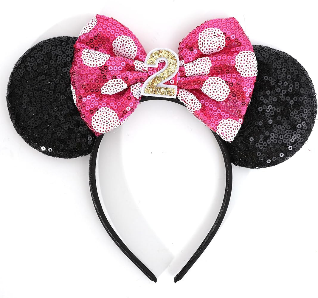 WAOUH Mouse Ears Birthday Headband - 2nd Birthday Party Decorations,Mouse Ears Headband With Mini... | Amazon (US)