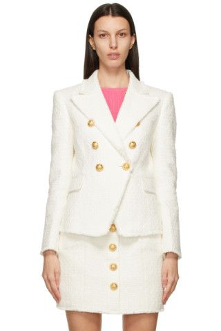 White Tweed 6-Button Blazer | SSENSE