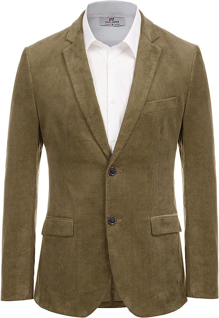 Paul Jones Men's Corduroy Casual Sport Coat Jacket Slim Fit 2 Button Blazer | Amazon (US)